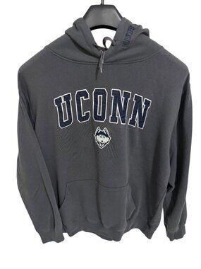 UCONN Huskies Hooded Sweatshirt Mens Size XL Embroidered Logos Gray